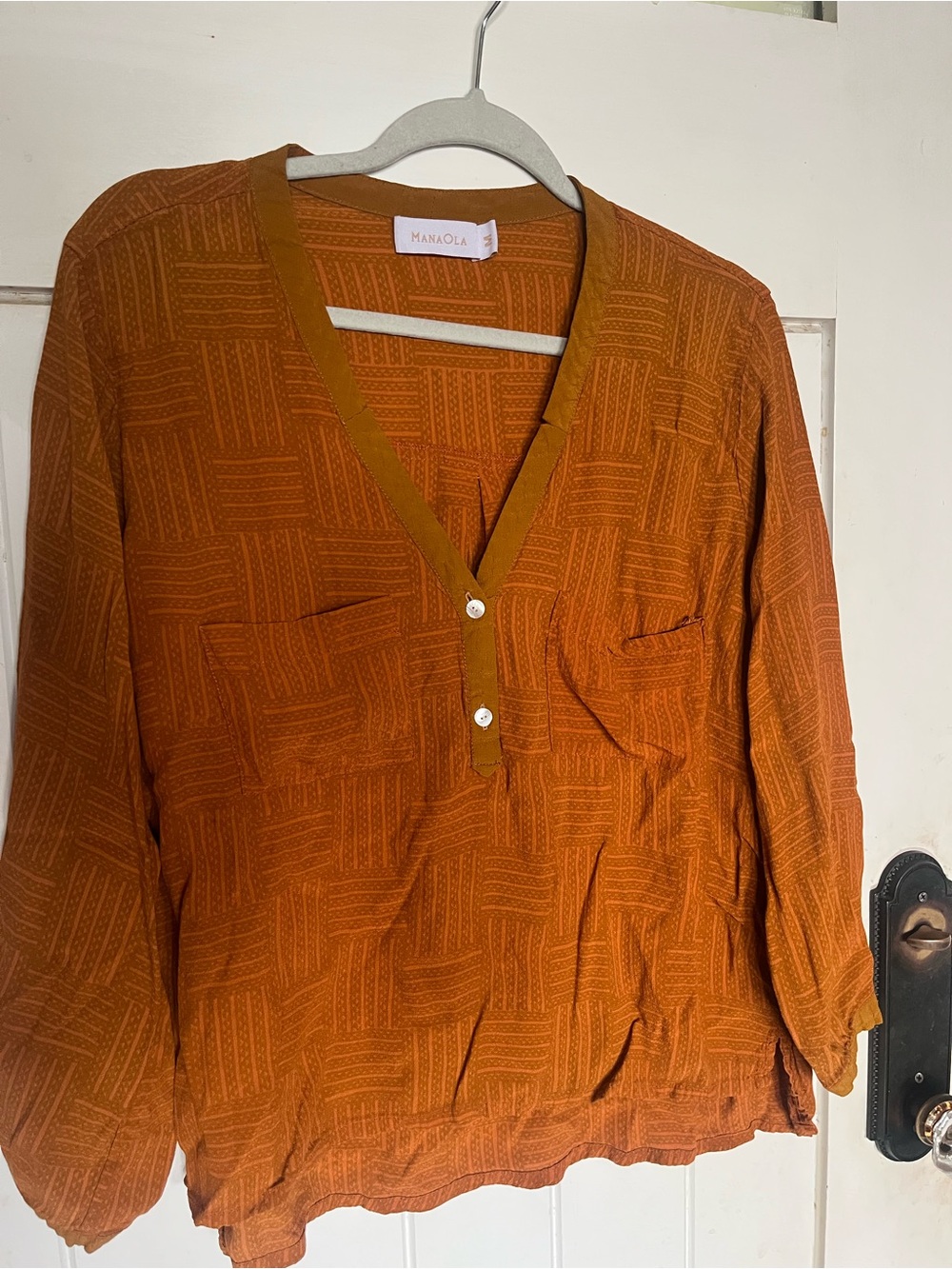 Manaola Unisex Rust V-Neck Button-Front Shirt